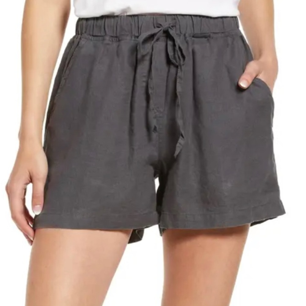 PARACHUTE Linen Pull On‎ Shorts 3X Gray Elastic Waist Pockets Neutral Luxury NEW